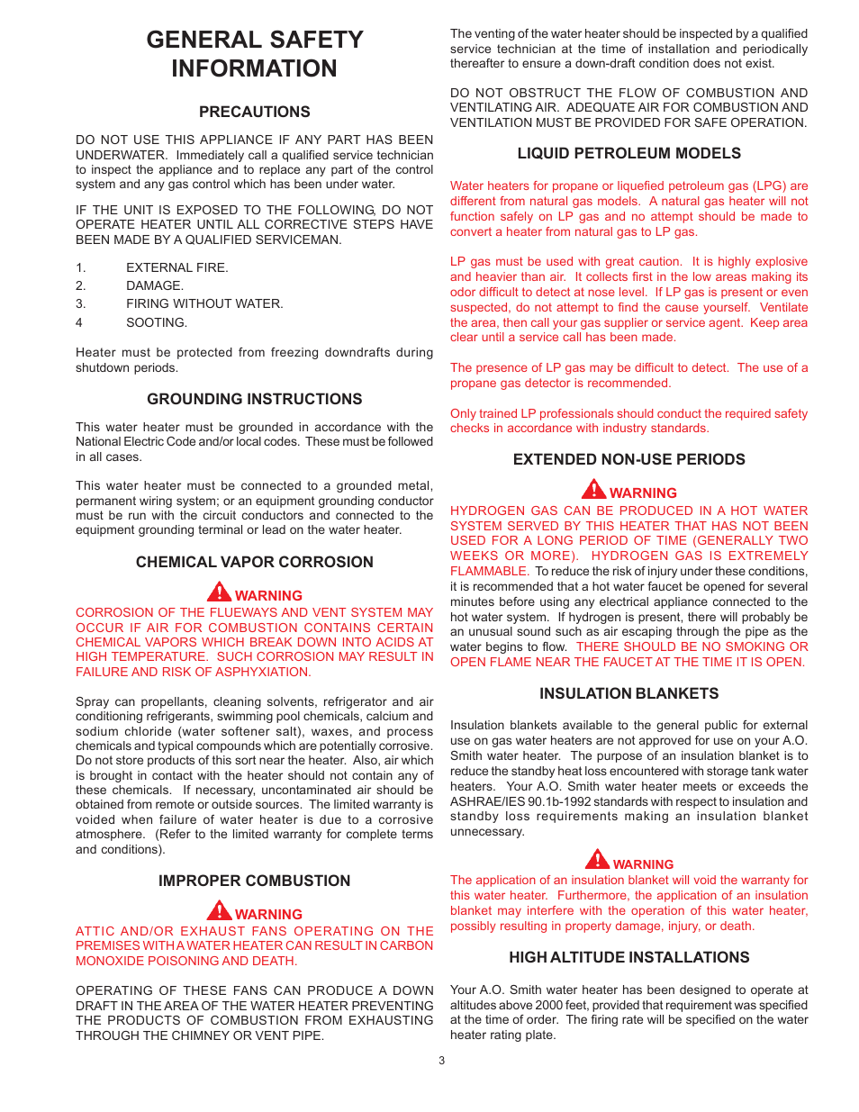 General safety information | A.O. Smith COF User Manual | Page 3 / 16