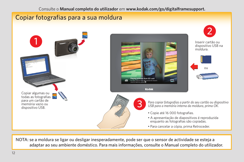 Copiar fotografias para a sua moldura | Kodak P850 User Manual | Page 12 / 24