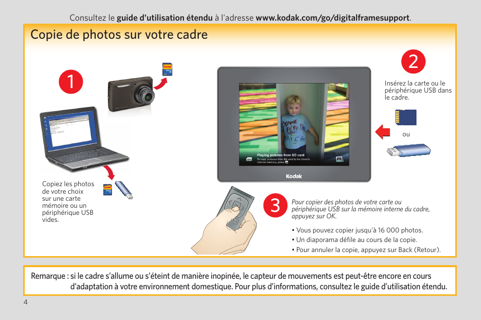 Copie de photos sur votre cadre | Kodak P850 User Manual | Page 4 / 24