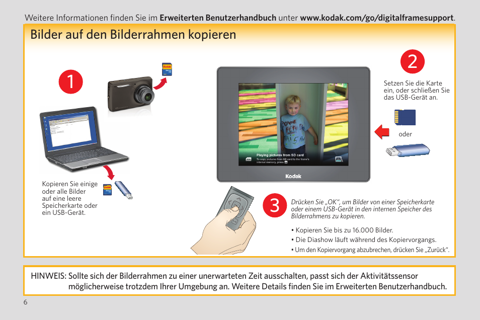 Bilder auf den bilderrahmen kopieren | Kodak P850 User Manual | Page 6 / 24