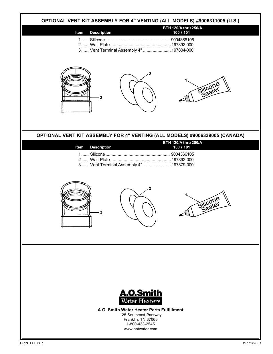 A.O. Smith BTH 250/A User Manual | Page 8 / 8