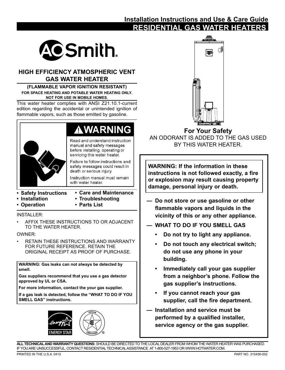 A.O. Smith 315456-002 User Manual | 40 pages