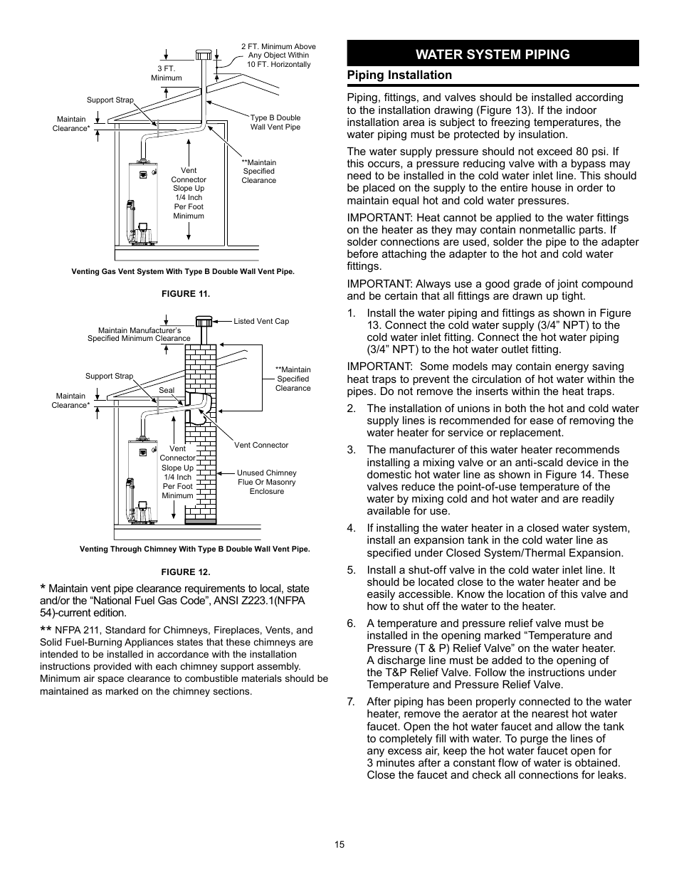 Water system piping, Piping installation | A.O. Smith 315456-002 User Manual | Page 15 / 40