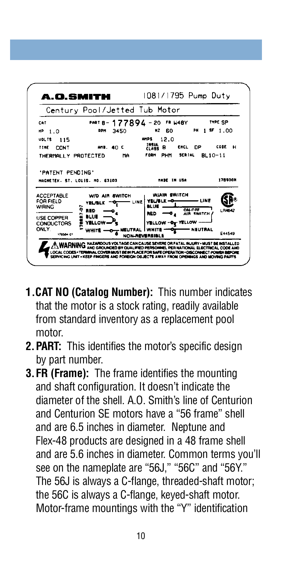 A.O. Smith Century Pool & Spa Motor User Manual | Page 11 / 59