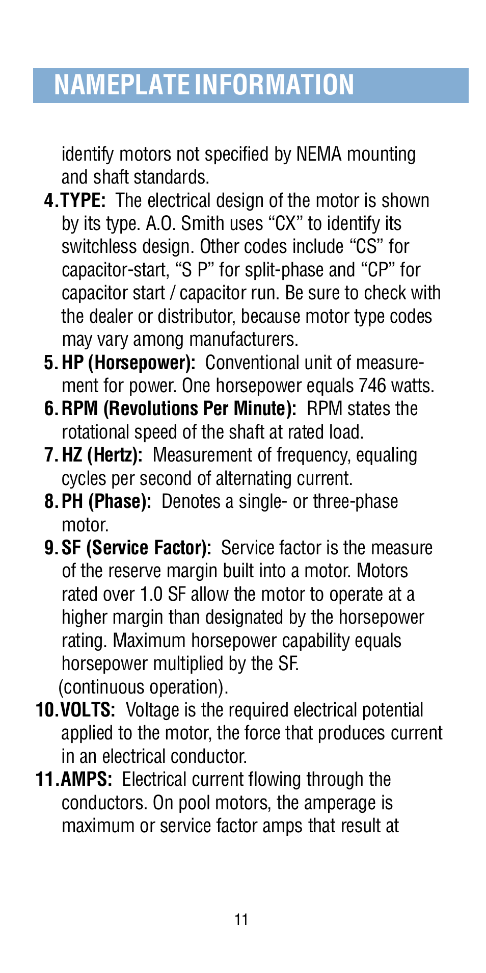 Nameplate information | A.O. Smith Century Pool & Spa Motor User Manual | Page 12 / 59