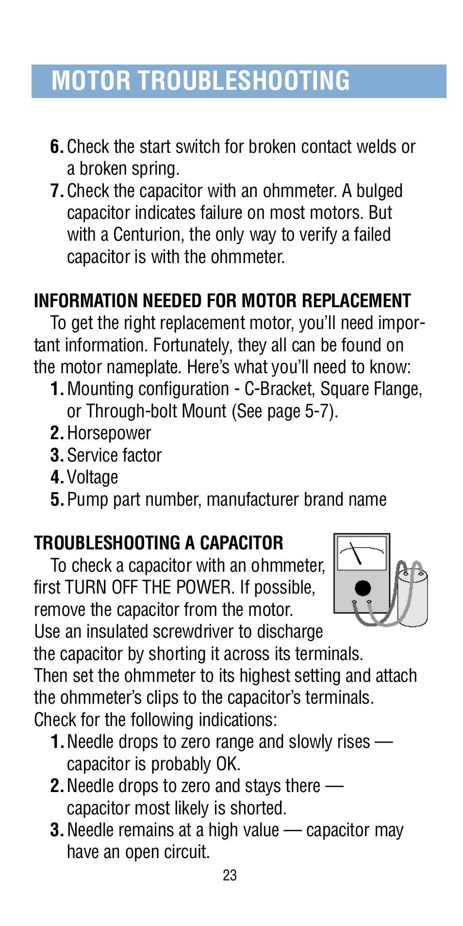 Motor troubleshooting | A.O. Smith Century Pool & Spa Motor User Manual | Page 24 / 59