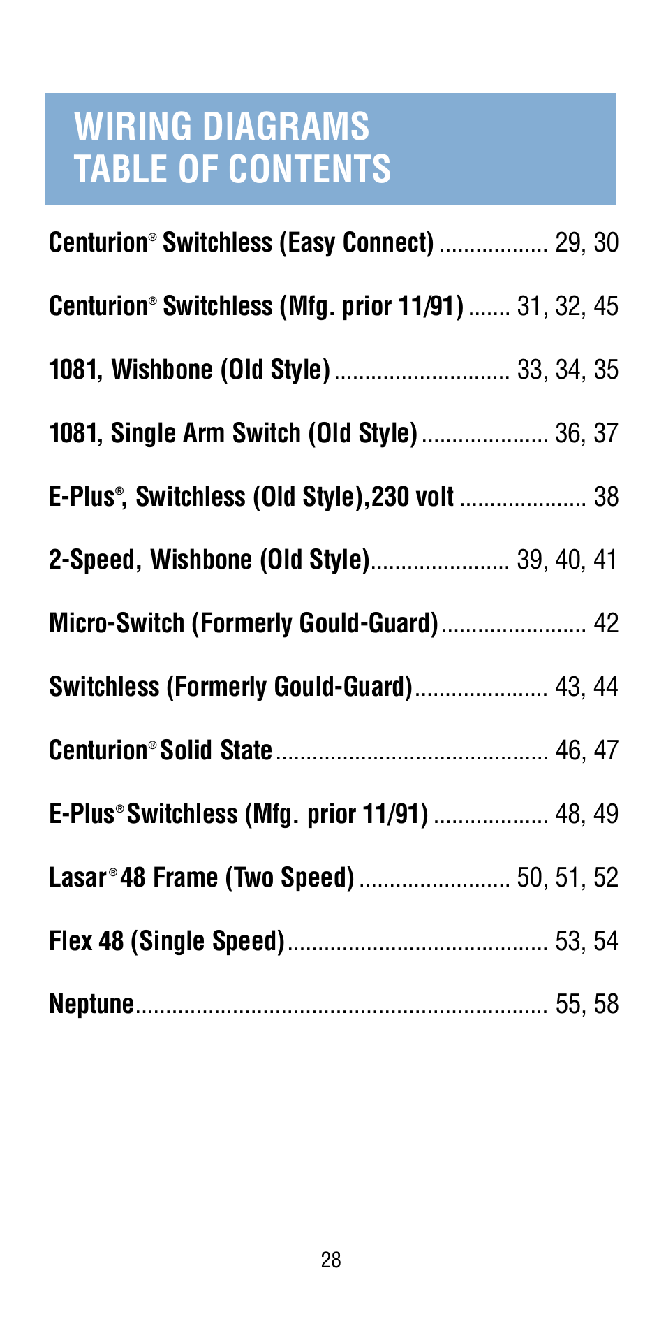 Wiring diagrams table of contents, Solid state , 47 e - p l us | A.O. Smith Century Pool & Spa Motor User Manual | Page 29 / 59