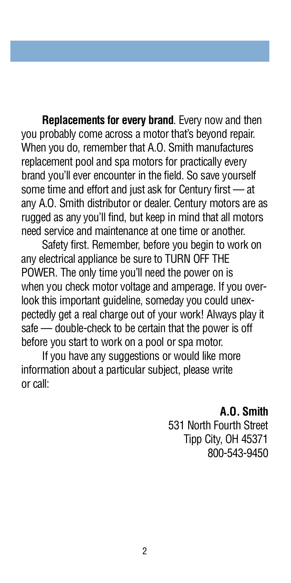 A.O. Smith Century Pool & Spa Motor User Manual | Page 3 / 59