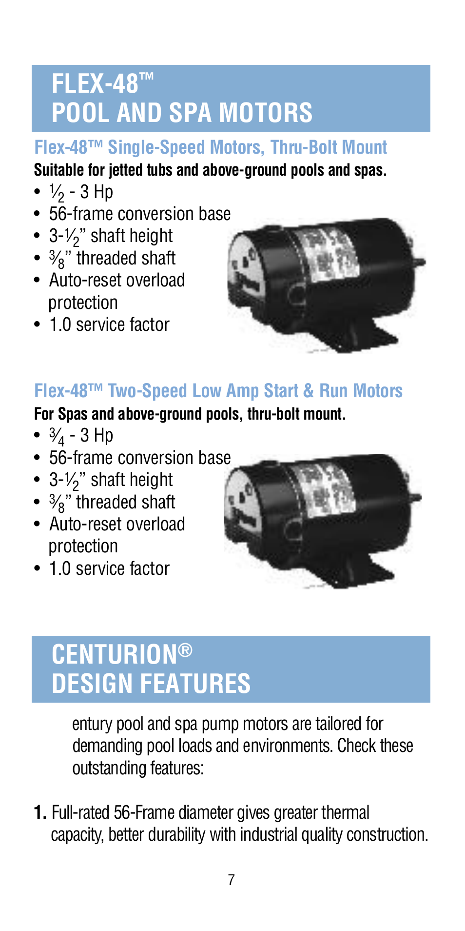 Centurion, Design features flex-48, Pool and spa motors | A.O. Smith Century Pool & Spa Motor User Manual | Page 8 / 59