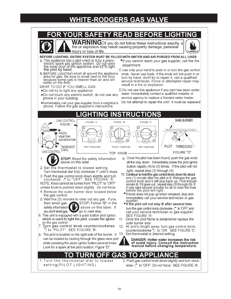 White-rodgers gas valve | A.O. Smith 185874-001 User Manual | Page 19 / 32