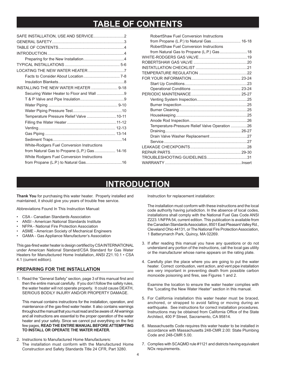 Introduction table of contents | A.O. Smith 185874-001 User Manual | Page 4 / 32