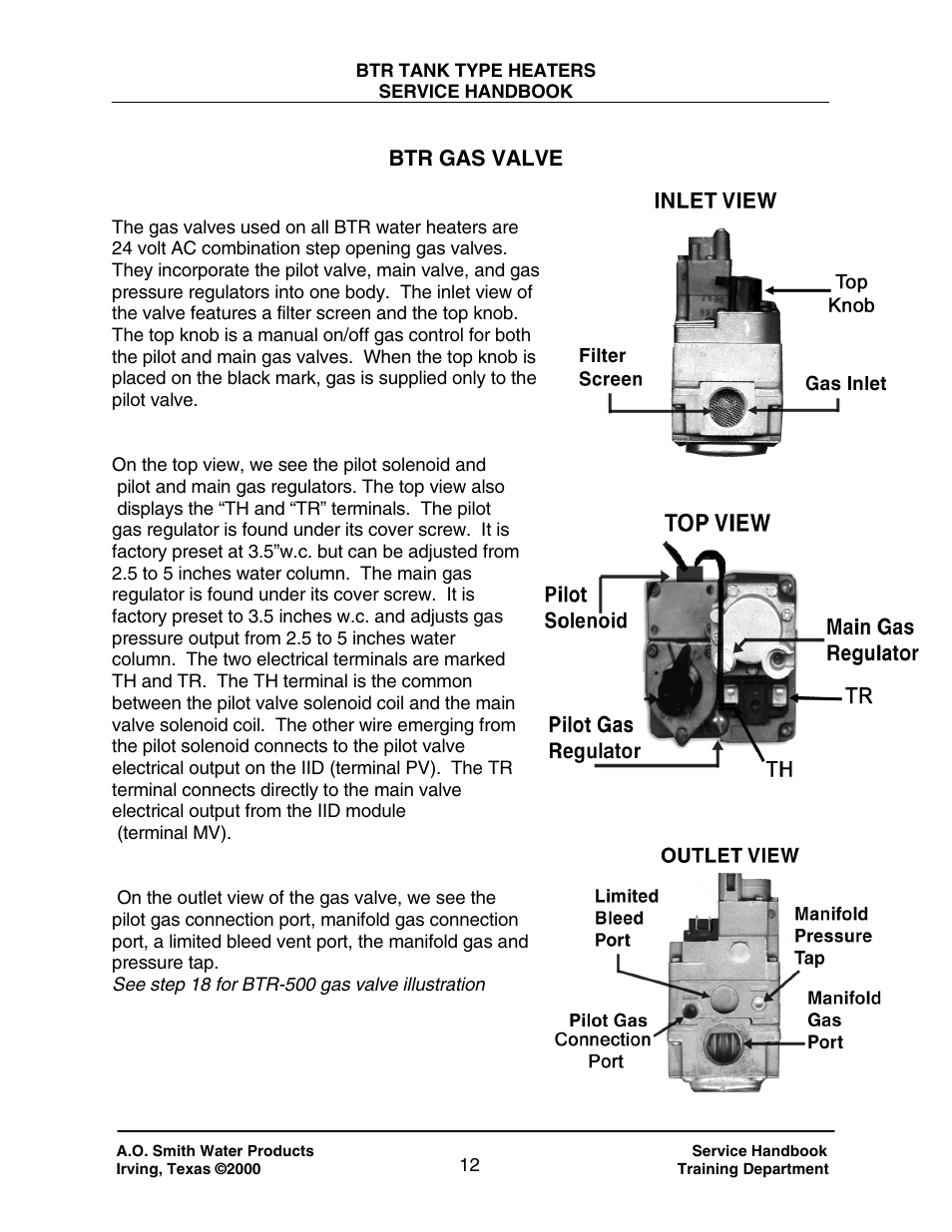 Btr gas valve | A.O. Smith 120 trough 500 User Manual | Page 13 / 55