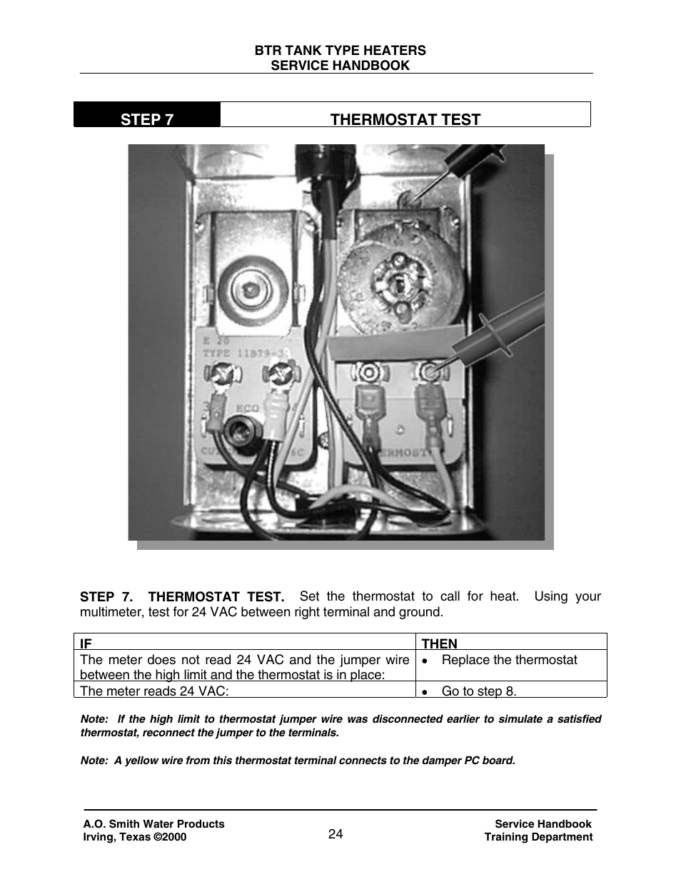 Step 7 thermostat test | A.O. Smith 120 trough 500 User Manual | Page 25 / 55