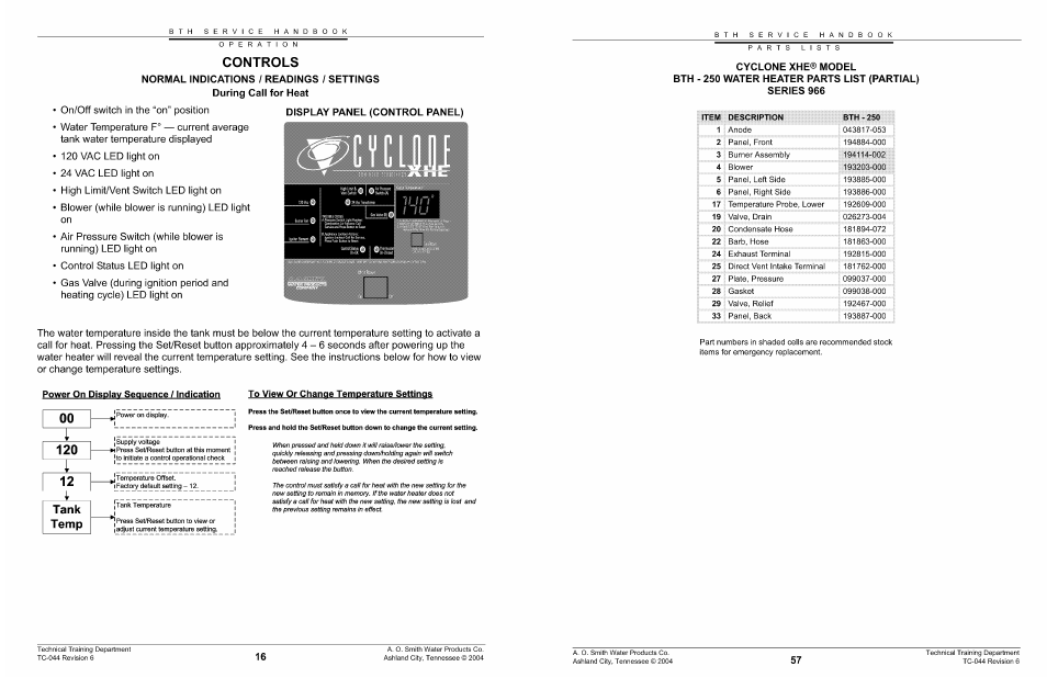 To view or change temperature settings, Controls | A.O. Smith 960 through 967 User Manual | Page 17 / 74