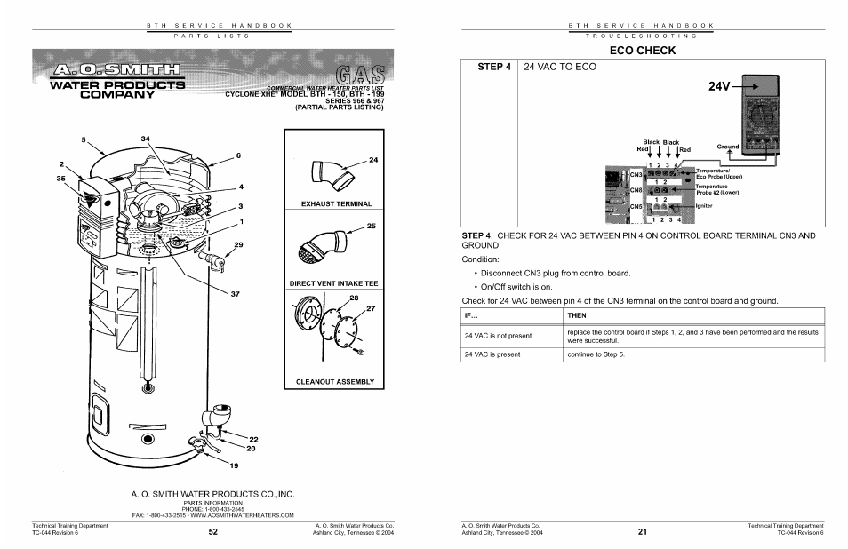 Eco check, 24 v, T. r | 24 vac to eco | A.O. Smith 960 through 967 User Manual | Page 22 / 74