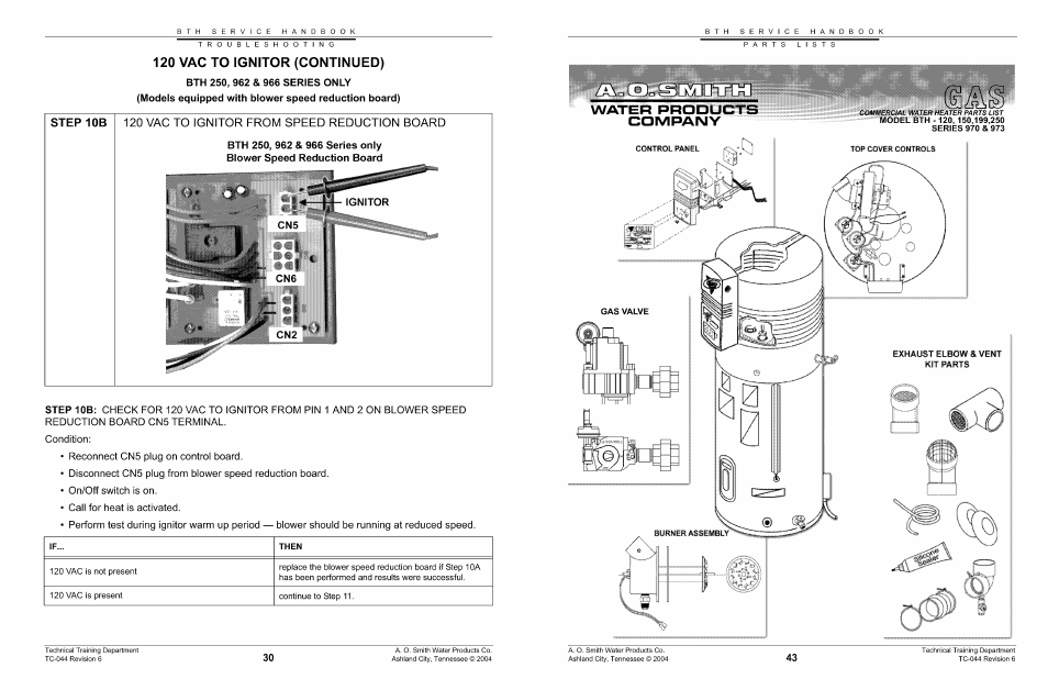 120 vac to ignitor (continued), 120 vac to ignitor from speed reduction board | A.O. Smith 960 through 967 User Manual | Page 31 / 74