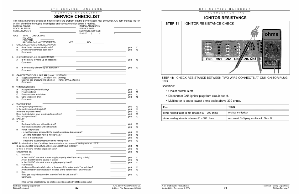 Ignitor resistance, Ignitor resistance check | A.O. Smith 960 through 967 User Manual | Page 32 / 74