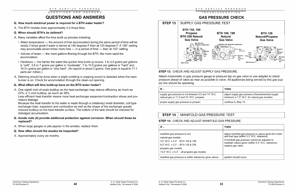 Questions and answers, Q. when should bth’s be delimed, Questions & answers | A.O. Smith 960 through 967 User Manual | Page 41 / 74