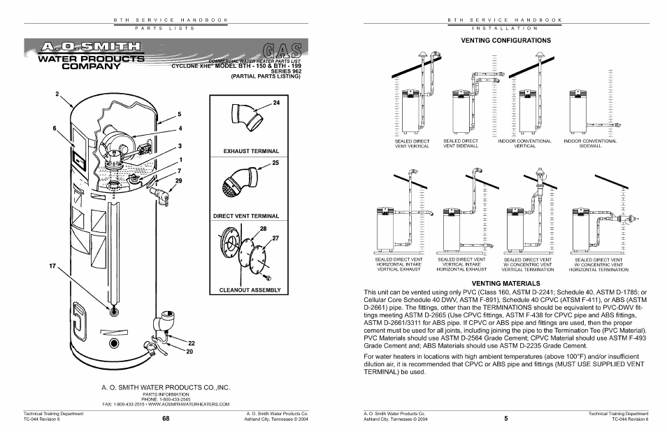 Venting configurations, Venting materials | A.O. Smith 960 through 967 User Manual | Page 6 / 74