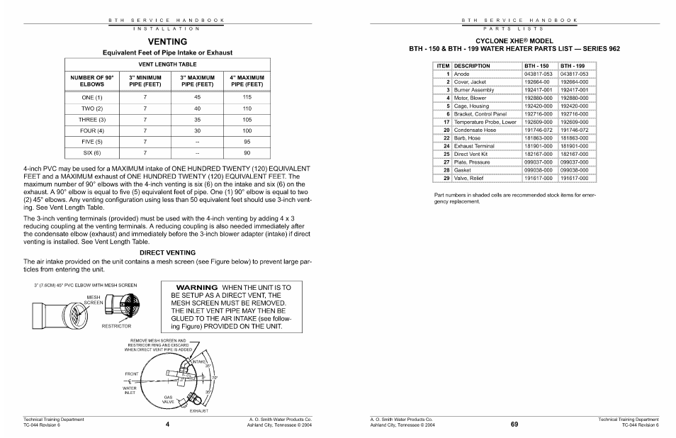 Cyclone xhe® model | A.O. Smith 960 through 967 User Manual | Page 70 / 74