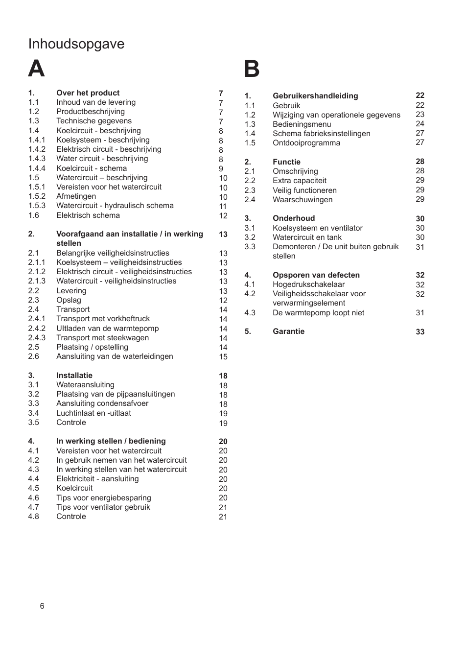 Inhoudsopgave | A.O. Smith AHD 290 User Manual | Page 6 / 129