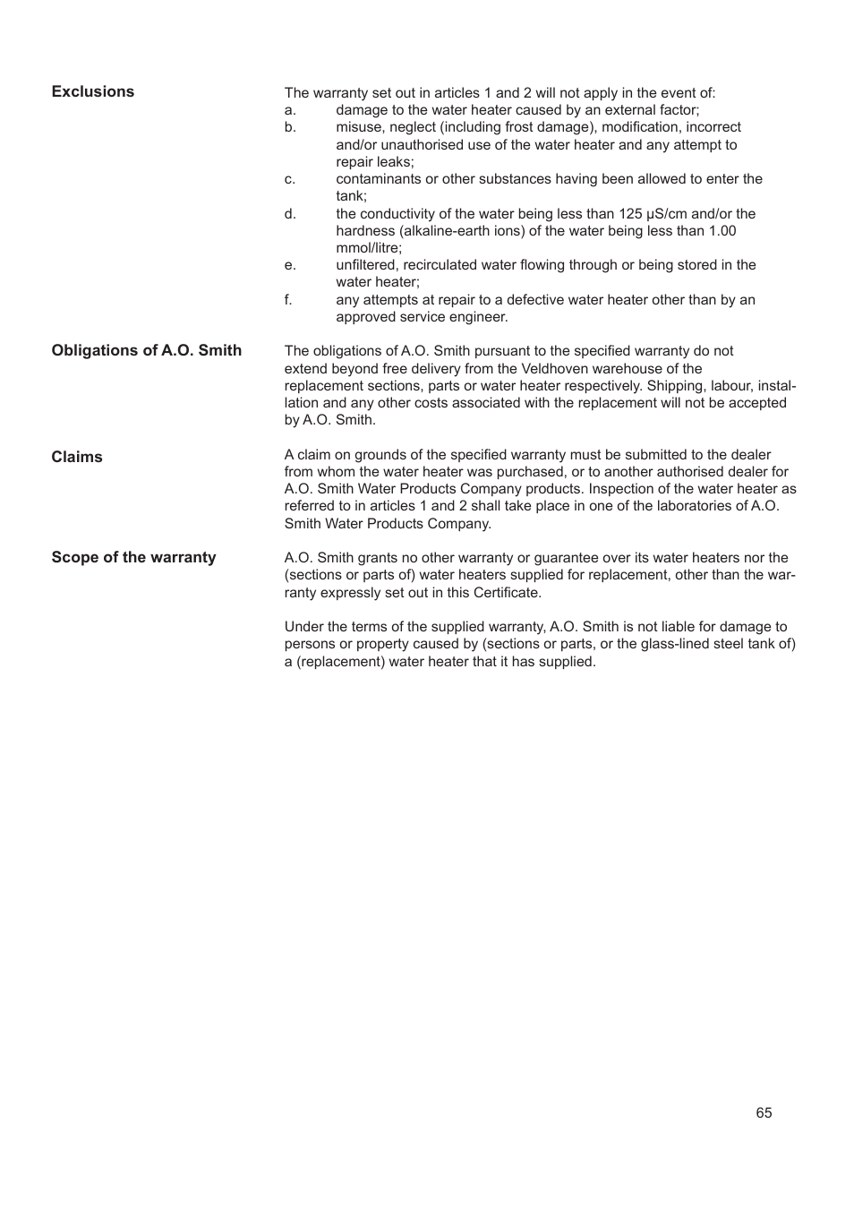 A.O. Smith AHD 290 User Manual | Page 65 / 129