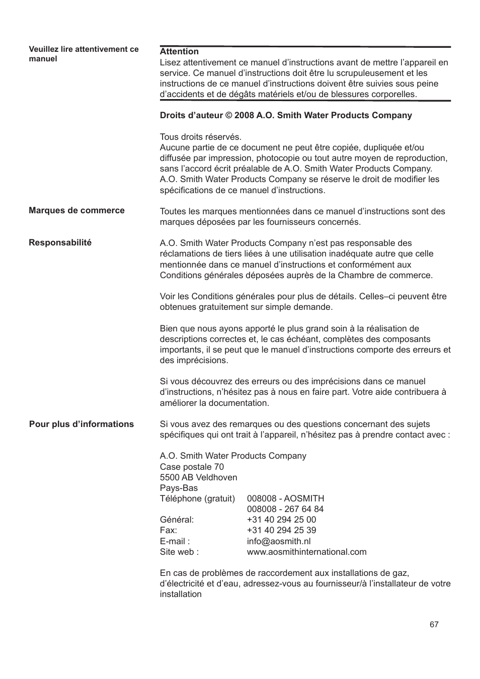 A.O. Smith AHD 290 User Manual | Page 67 / 129