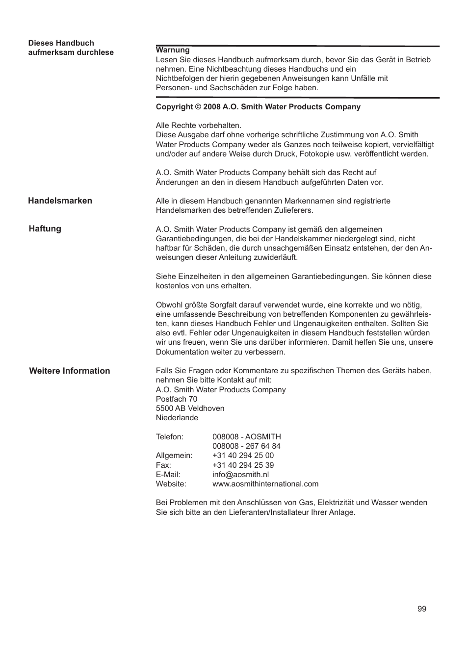 A.O. Smith AHD 290 User Manual | Page 99 / 129