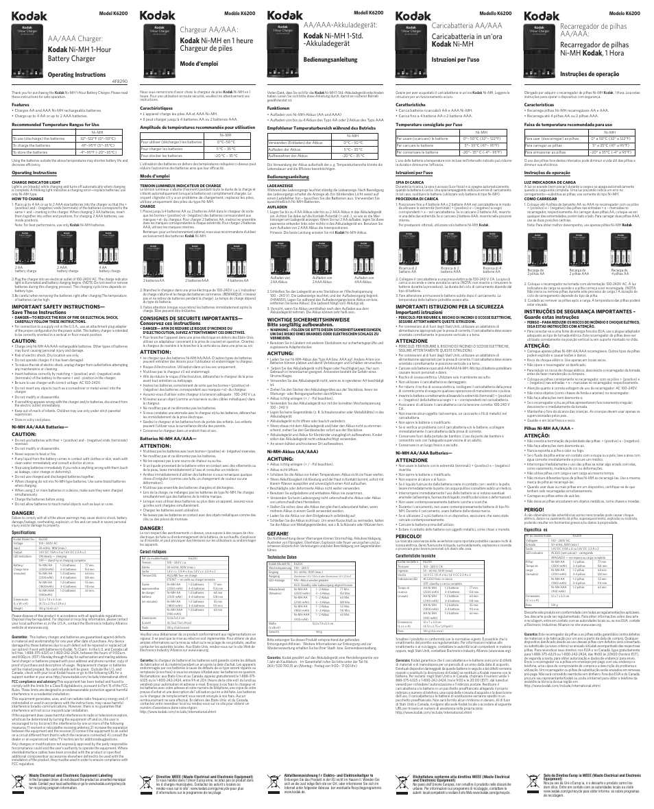 Kodak Chargeur de batterie Ni-MH User Manual | 1 page