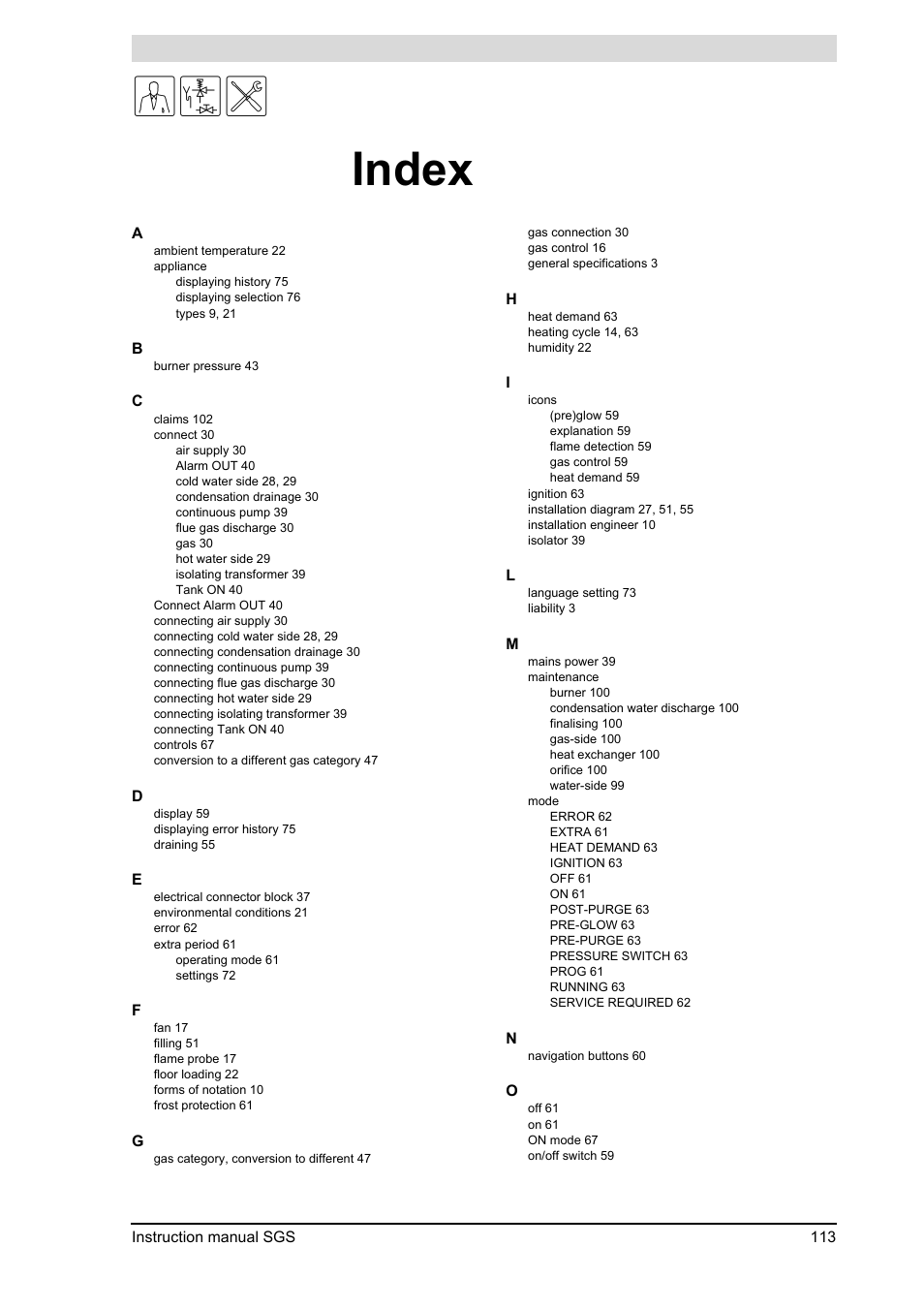 Index | A.O. Smith 30 User Manual | Page 113 / 114