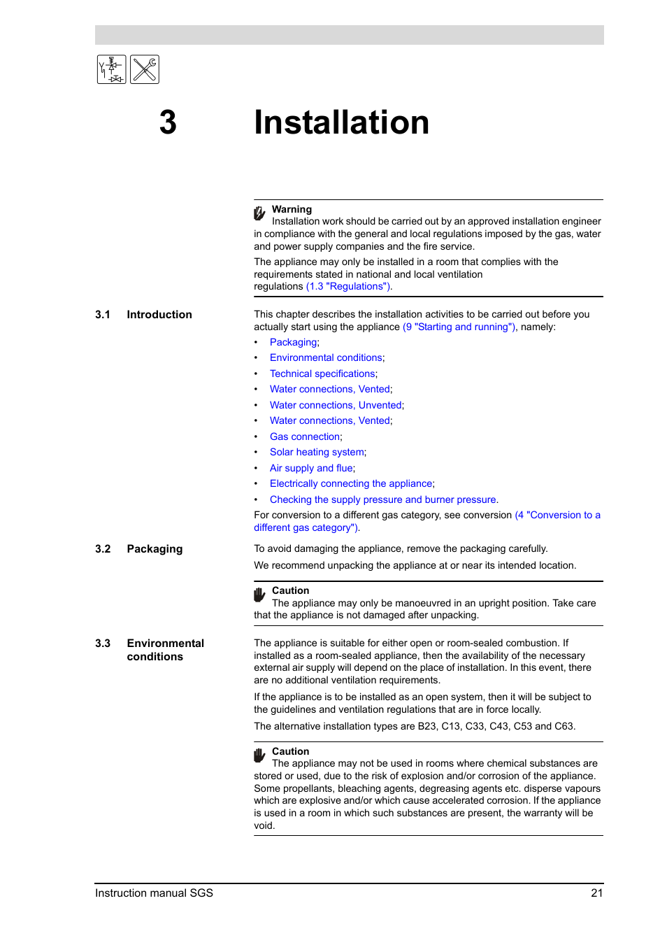 3 installation, Installation, Introduction | Packaging, Environmental conditions, 3installation | A.O. Smith 30 User Manual | Page 21 / 114