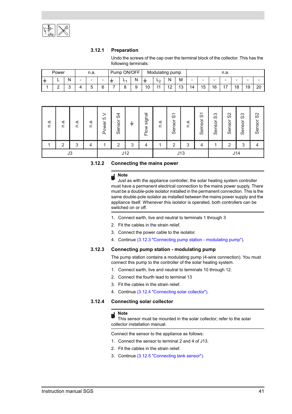 Preparation, Connecting the mains power, Connecting pump station - modulating pump | Connecting solar collector | A.O. Smith 30 User Manual | Page 41 / 114