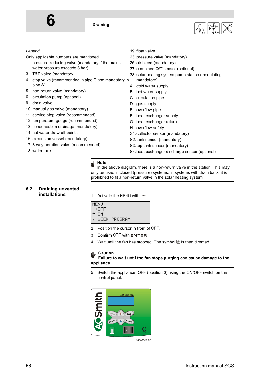 Draining unvented installations, 6gis | A.O. Smith 30 User Manual | Page 56 / 114