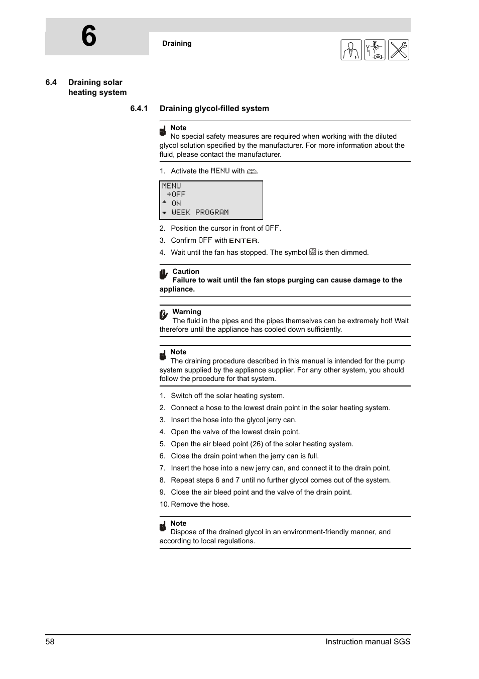 Draining solar heating system, 6gis | A.O. Smith 30 User Manual | Page 58 / 114