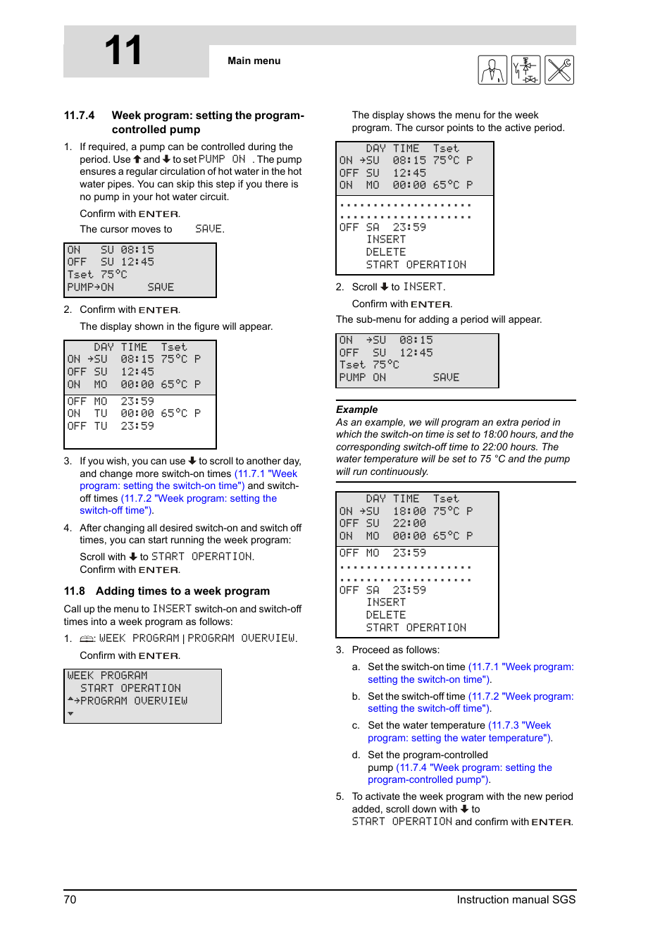 Adding times to a week program, 11 gis | A.O. Smith 30 User Manual | Page 70 / 114