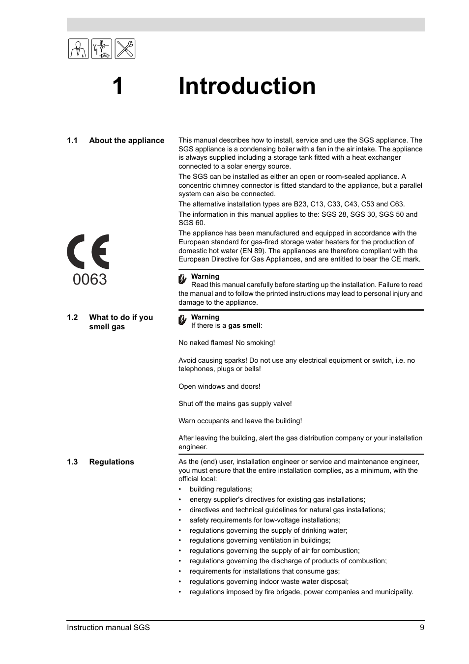 1 introduction, Introduction, About the appliance | What to do if you smell gas, Regulations, 1introduction | A.O. Smith 30 User Manual | Page 9 / 114