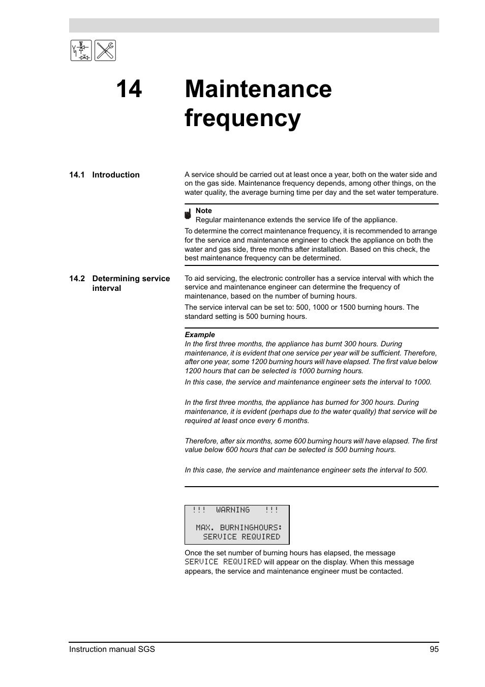 14 maintenance frequency, Maintenance frequency, Introduction | Determining service interval, 14 "maintenance frequency"), 2 "determining service, Interval") | A.O. Smith 30 User Manual | Page 95 / 114