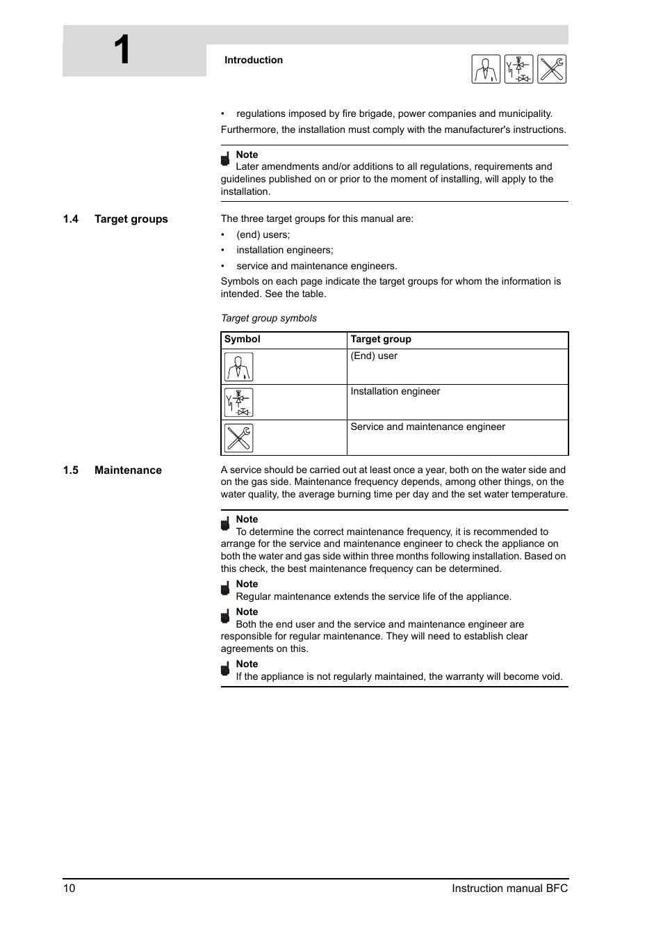 Target groups, Maintenance, 1gis | A.O. Smith 120 through 250 Series User Manual | Page 10 / 98