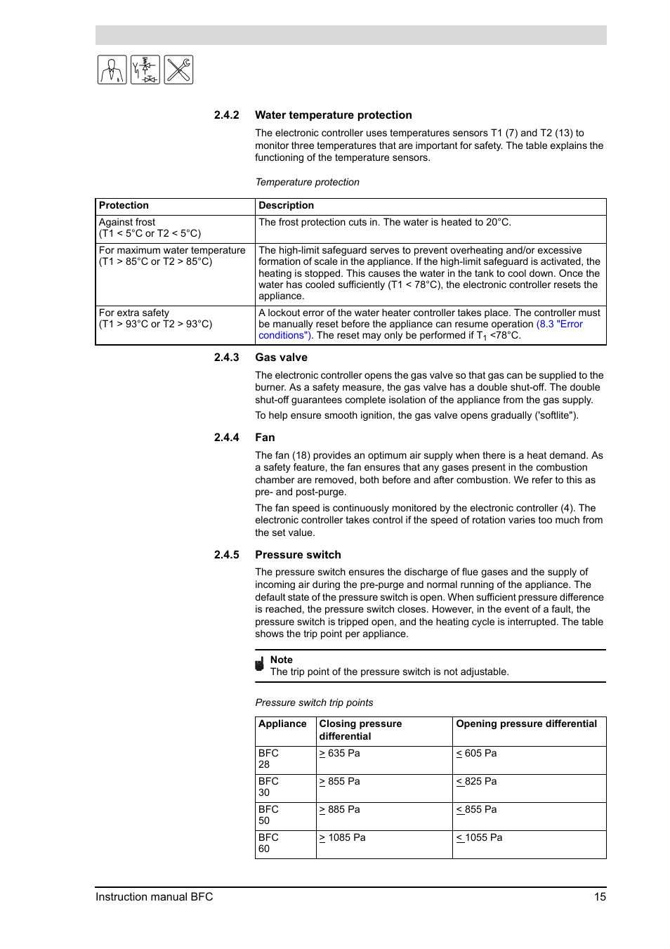 Water temperature protection, Gas valve, Pressure switch | A.O. Smith 120 through 250 Series User Manual | Page 15 / 98
