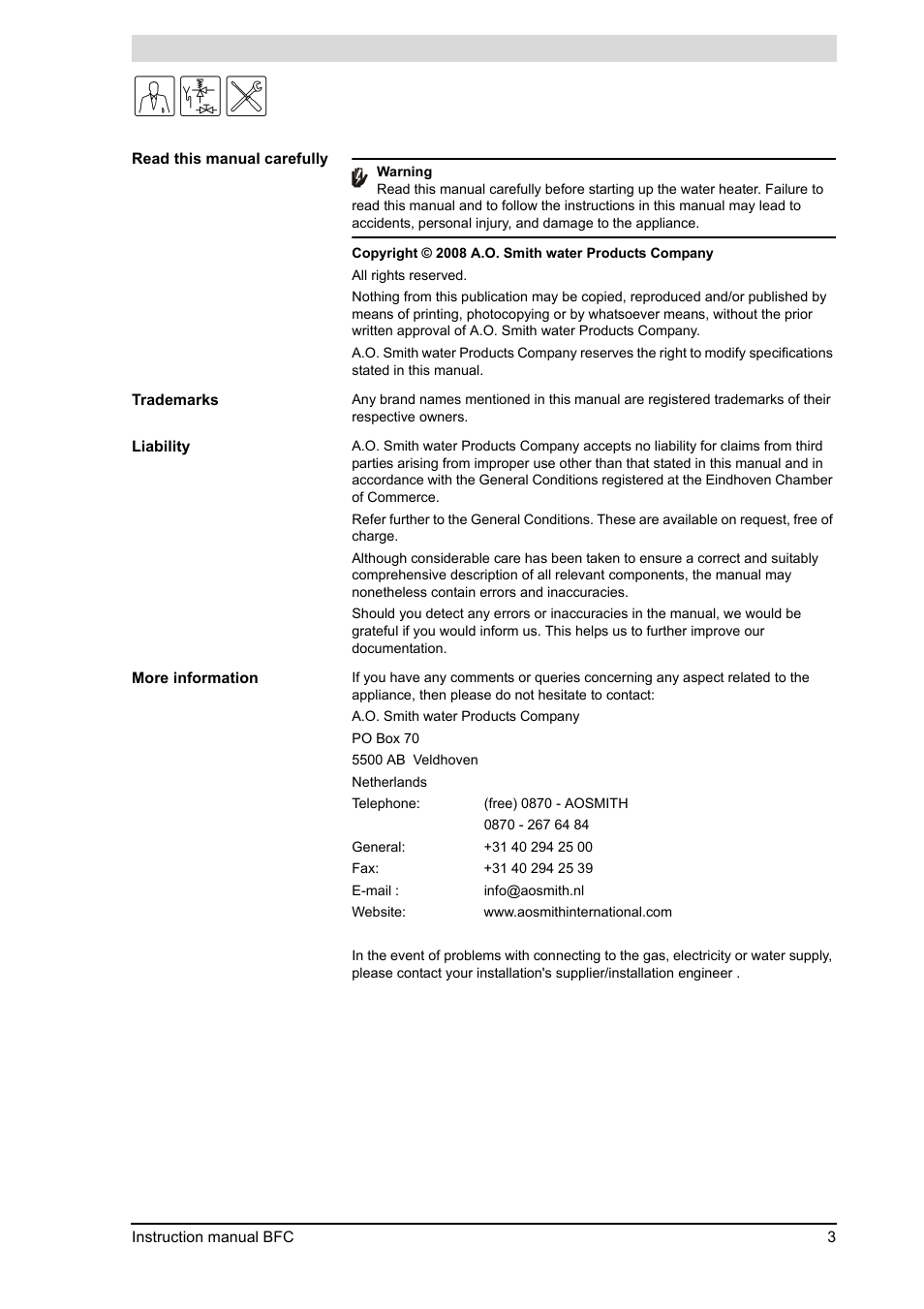 A.O. Smith 120 through 250 Series User Manual | Page 3 / 98