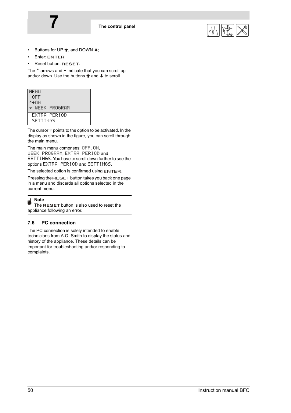 Pc connection, 7gis | A.O. Smith 120 through 250 Series User Manual | Page 50 / 98