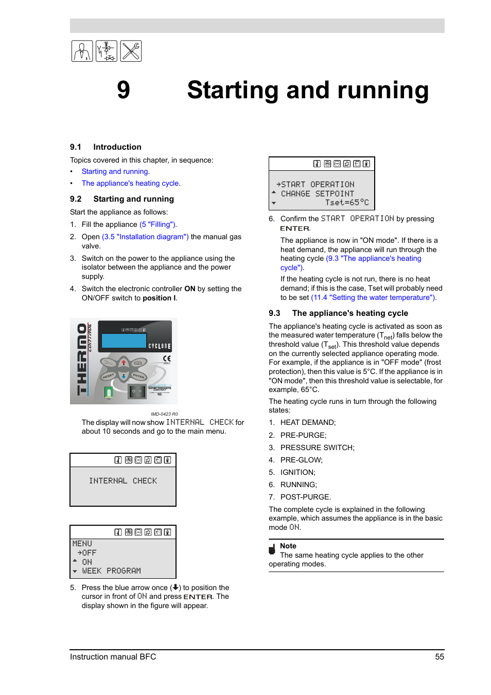 9 starting and running, Starting and running, Introduction | The appliance's heating cycle, Ance, 9 