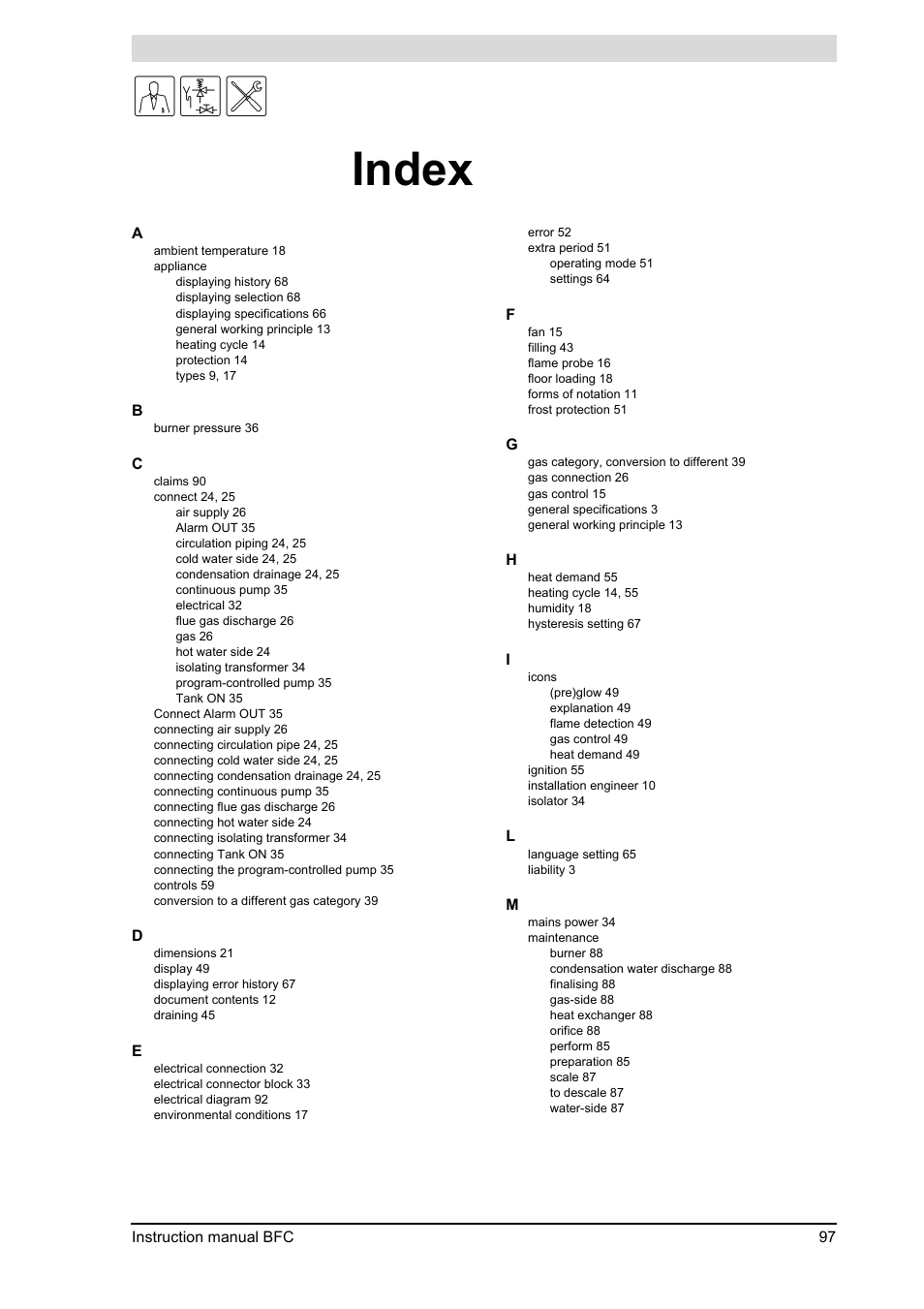 Index | A.O. Smith 120 through 250 Series User Manual | Page 97 / 98
