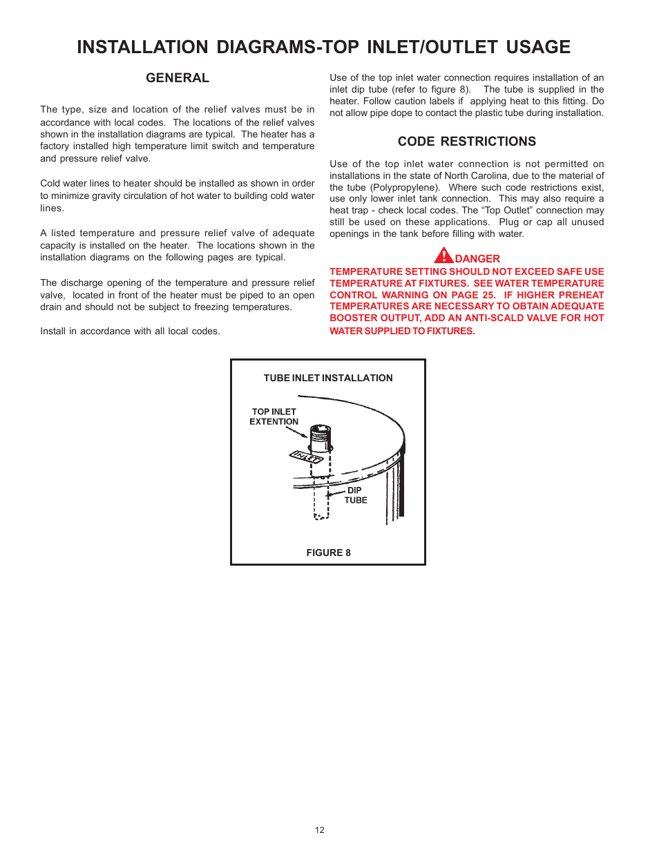 Installation diagrams-top inlet/outlet usage | A.O. Smith BTN 120 THRU 400/A Series User Manual | Page 12 / 32