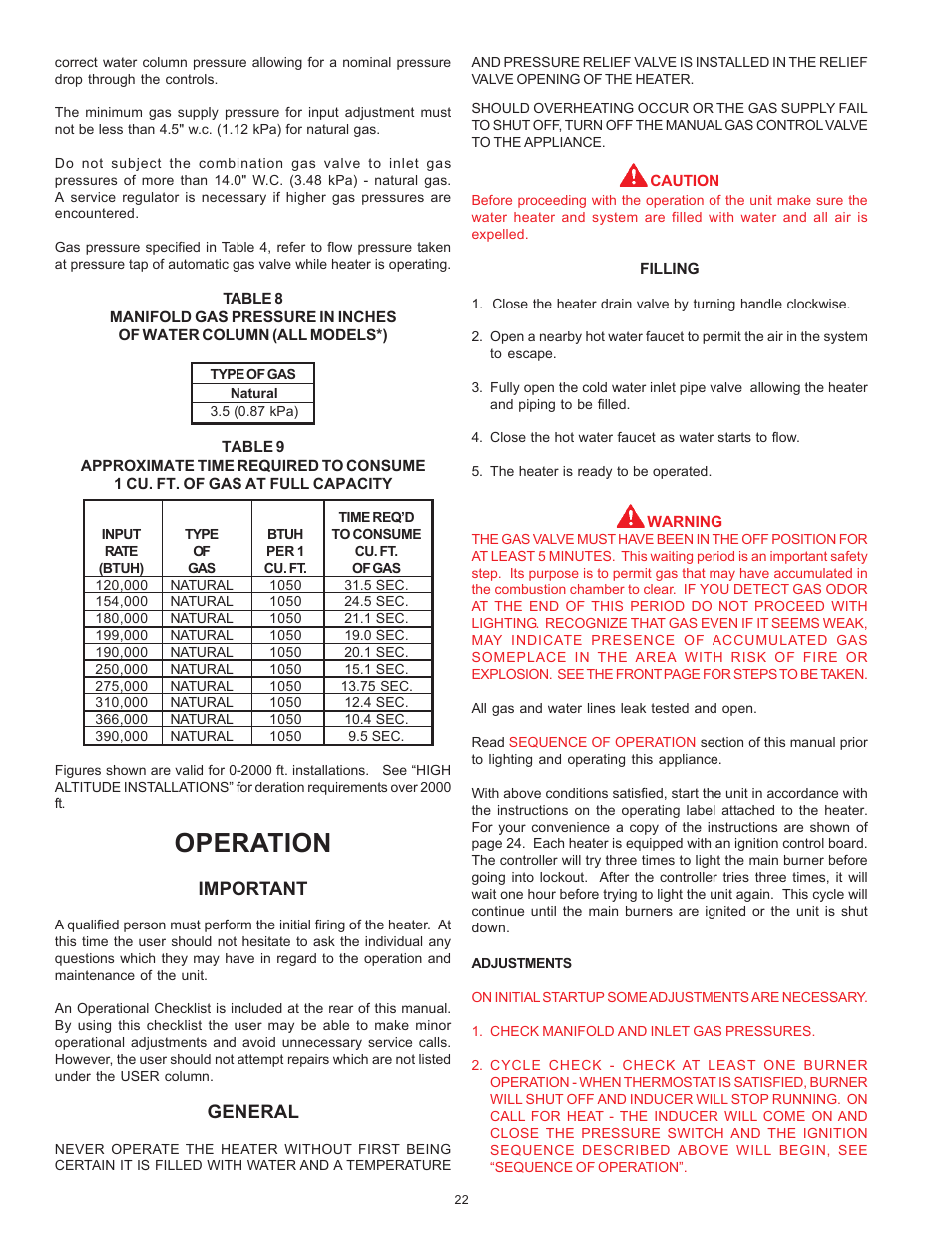 Operation, Important, General | A.O. Smith BTN 120 THRU 400/A Series User Manual | Page 22 / 32