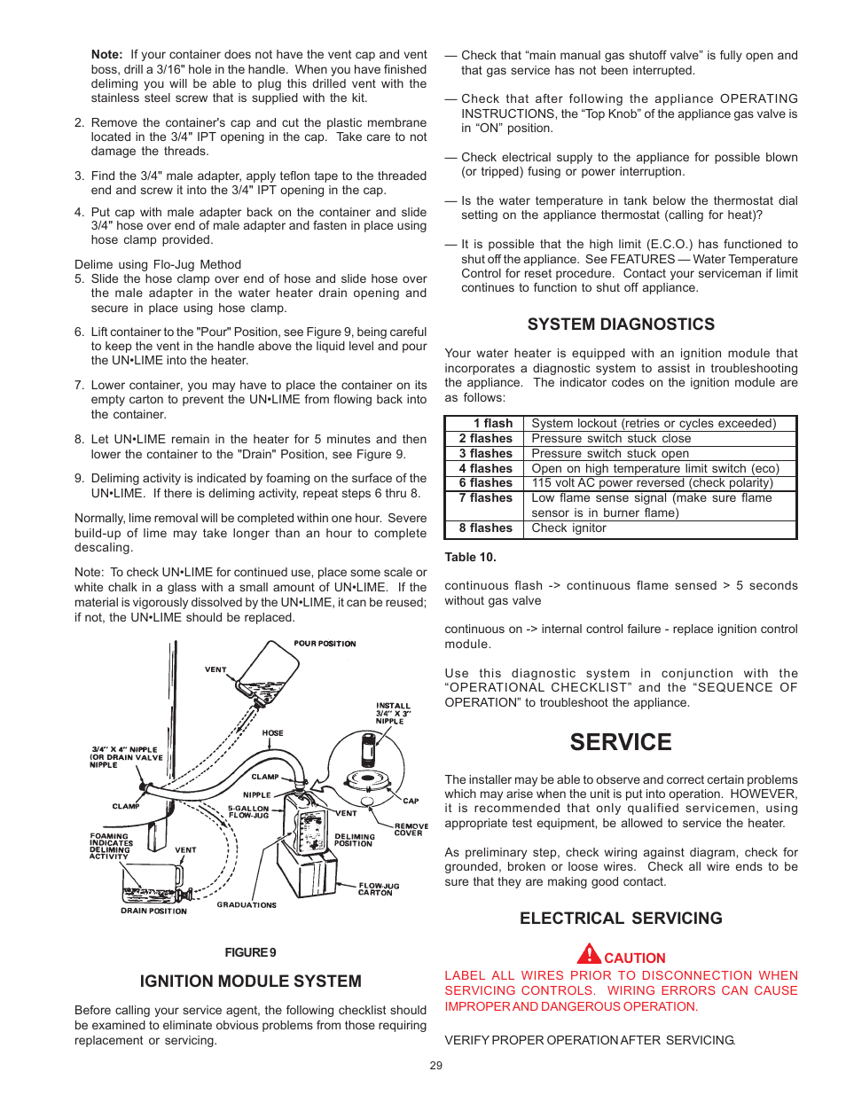 Service, Ignition module system, System diagnostics | Electrical servicing | A.O. Smith BTN 120 THRU 400/A Series User Manual | Page 29 / 32