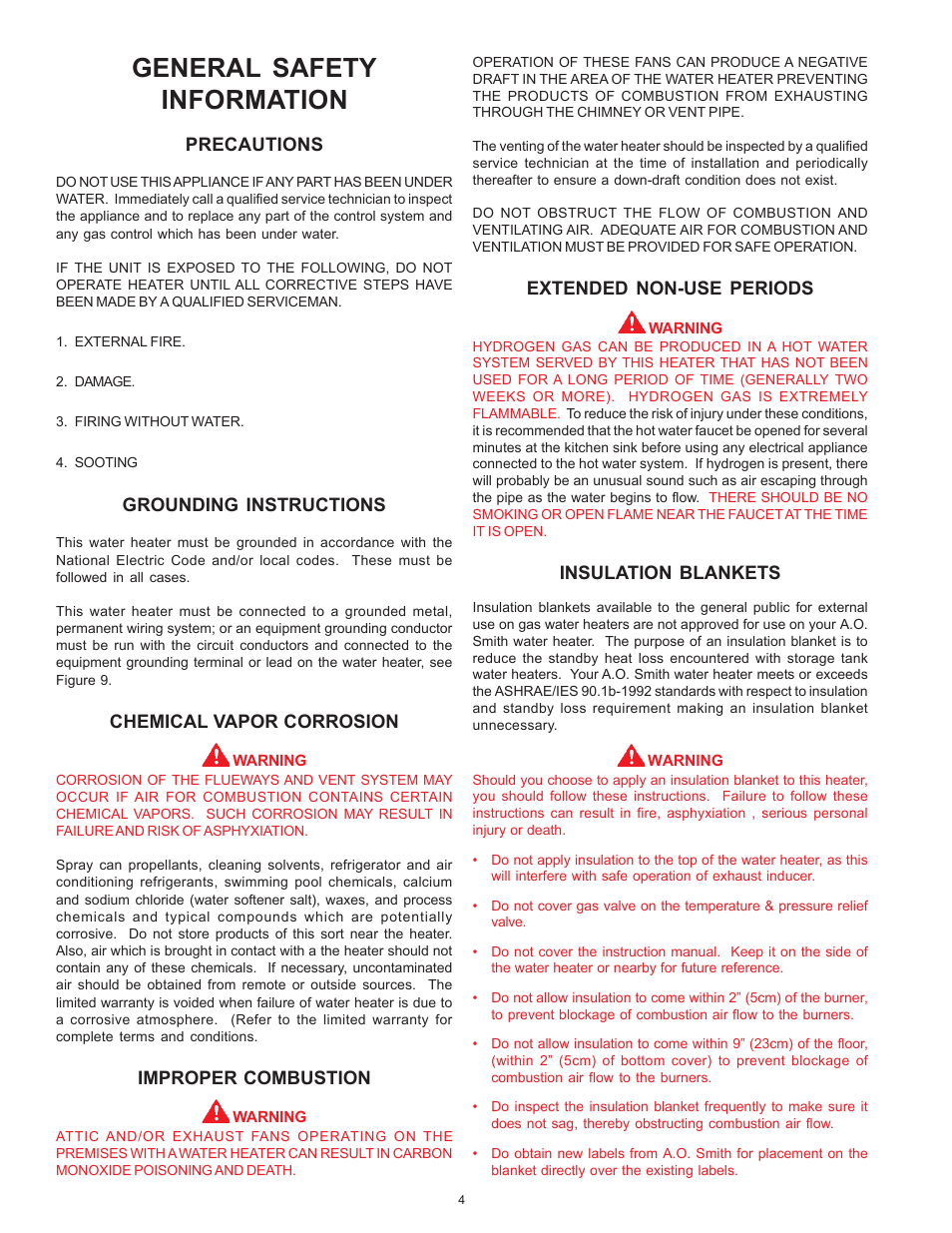 General safety information | A.O. Smith BTN 120 THRU 400/A Series User Manual | Page 4 / 32