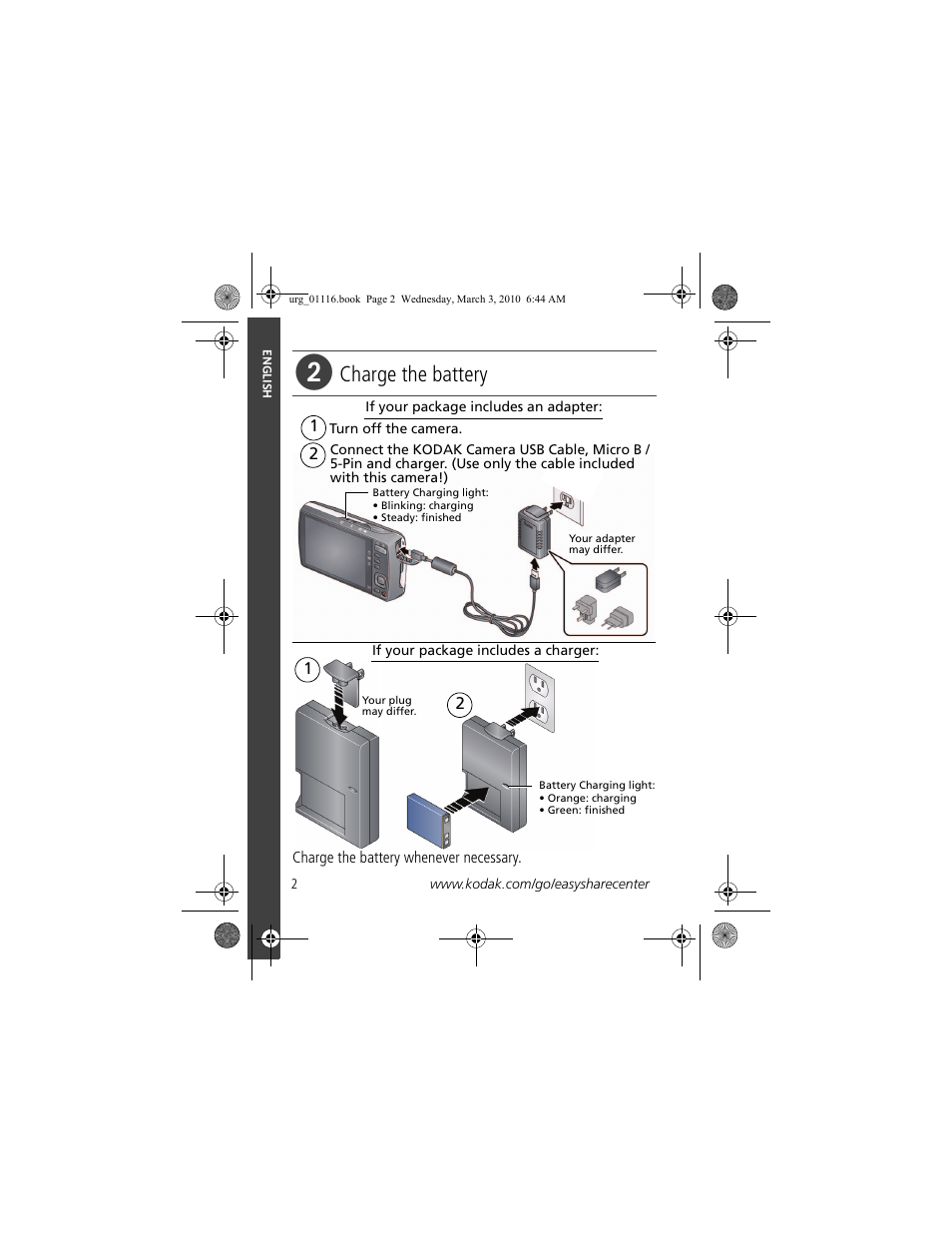 Charge the battery | Kodak M575 User Manual | Page 2 / 28