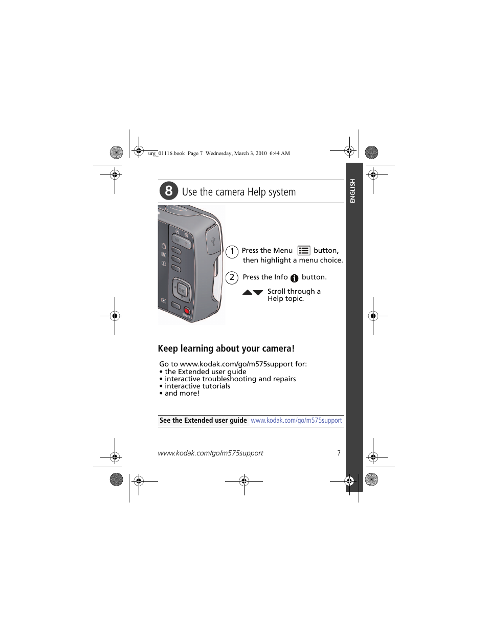 Use the camera help system | Kodak M575 User Manual | Page 7 / 28