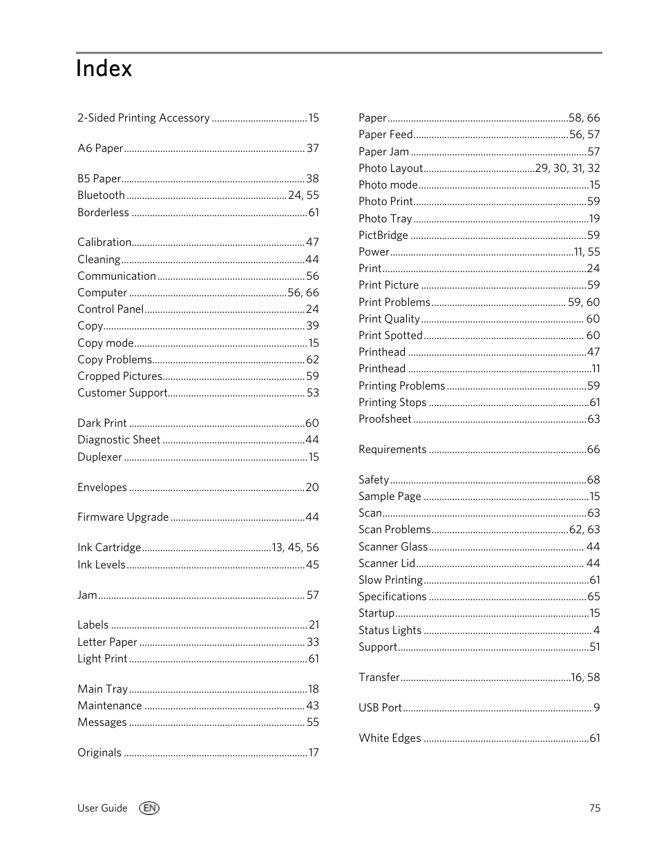 Index | Kodak 5100 User Manual | Page 79 / 80